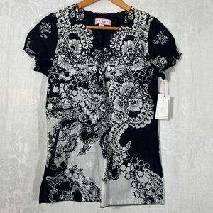 KOI Scrub Top XS Black White Floral NEW - Style 190PLM